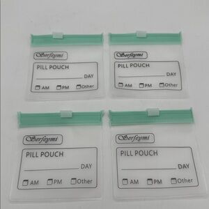 Four-pack of zip-close reusable pill pouches